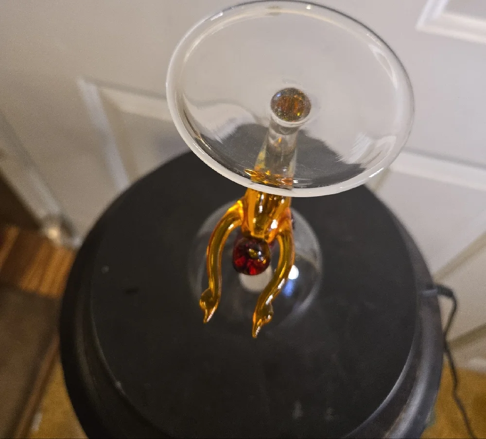 Milon Townsend Style Hand-Blown Glass Wine Goblet with Red and Yellow Mermaid